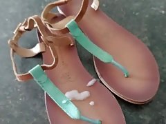 Cum on green brown summer sandals