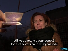 Eager Redhead MILF Flashes Breasts For Cash