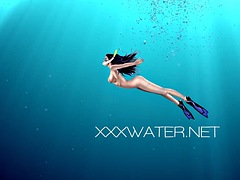 美女, デカパイ, フェラチオ, 茶髪の, 手コキする, 公共, フェラする, 水中