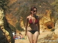 Plage, Bikini, Doigter, De plein air, Public, Chatte, Vibromasseur, Mouillée