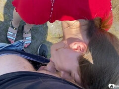 Enthousiasteling, Pijpbeurt, Bruinharig, Stel, Sperma shot, Huisgemaakt, Buiten, Gezichtspunt