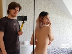 Stepfather, shaved pussy, facial cumshot