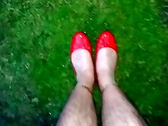 Piss in red ballet flats