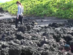 Leie, Strand, Schmutzig, Freundin, Höschen, Pov, Rasiert, Dürr