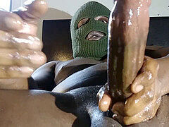 meaty ebony MONSTER schlong UNLOADS MASSIVE CUMSHOT UP CLOSE