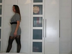 ブロンド, 熟年, 淫乱熟女, ナイロン, 穴開きパンティ, ストッキング