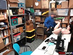Teen thief caught by security and fucked in his back office