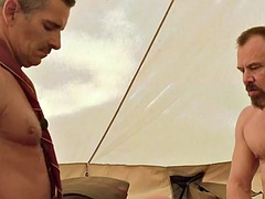 DILF scouts fuck 21 year old ass in outdoor threesome under tent