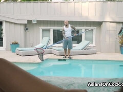 Asian bikini chick wants big dick by the pool