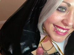 Slutty Nun Sucks knob till she gets A Sticky Sperm Confession on her Face - POV cosplay