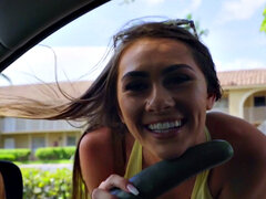 18 ans, Brunette brune, Voiture, En levrette, Pov, Chatte, Serré, Nénés