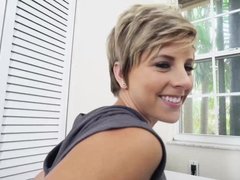Mickey Blue seduces her best friend's husband to fuck her in the laundry room