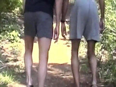 Aurora & Petite Lingerie-clad Euro Babes in Outdoor Threesome