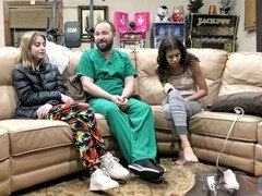 Doc Tampa helps shy freshman Daisy Bean reach Hitachi orgasms during her new student physical with nurse Aria Nicole