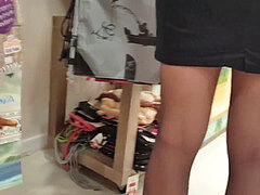 sexy cougar shopper in ebony pantyhose