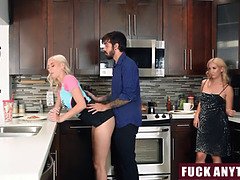 Kay Lovely & Lilith Moaningstar get down and dirty in the kitchen - Stepbro Eats out their pussy