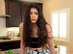 This brunette teen doesn't stand a chance against a huge cock