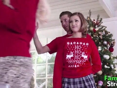 Stepbrother's Xmas gift: family stroke with a naughty step-sis
