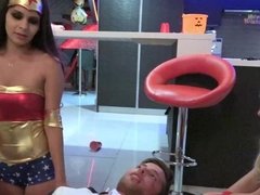 Halloween party group fuck with three hot babes & one lucky dick