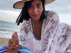 Chica, Playa, Bikini, Morena, Tetona, Estilo perrito, Sexo duro, Afeitado