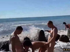 Group Sex On The Beach With Horny Russian Babe