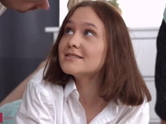 Petite tattooed teen agrees to MMF threesome & gets DP from A.j Estrada