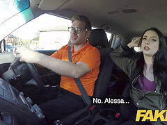 Fake Driving college rock-hard hump and creampie on 2nd lesson for Alessa Savage
