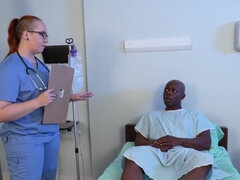 Busty nurse is taking a good care of her black patient