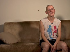 Bald slut in leather strapon 3 way DP fucked in public