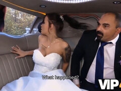 Watch as the wedding party scores a stunning bride in the limousine