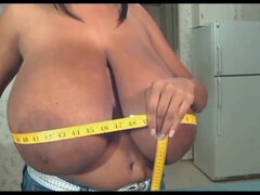 Biggest black boobs on earth - mom Cheron topless measuring huge bust