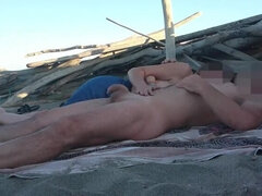 Strand, Flashing, Frans, Handbeurt, Naakt, Nudist, Openbaar, Vrouw