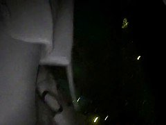 Shiny black pantyhose in night vision