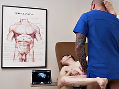 Small twink fucked bareback with ultrasound in the doctors infirmary
