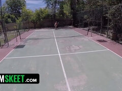 Karter Foxx strips & flaunts her juicy tits during tennis training in POV full scene