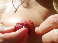 nippleringlover aroused mom i`d like to fuck nude outdoors peeling big red painted pierced nipples close up