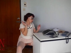 Tacones, Nylon, Oficina, Público, Coño, Medias largas, Tetas, Voyeur