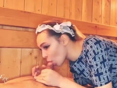 Sucer une bite, Éjaculation interne, Éjaculer dans la bouche, Tir de sperme, Gorge profonde, Sauna, Élève, Nénés