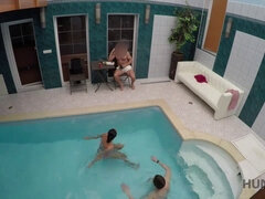 Cuckold swims while handsome stranger has fun with his girl