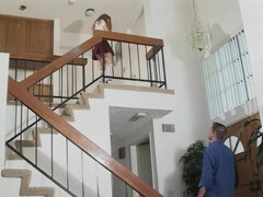 Sabrina Jade enchants with brunette allure in a sultry vintage babysitter fantasy