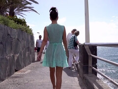 Strand, Grote mammen, Rondborstig, Jurk, Flashing, Openbaar, Slet, Alleen