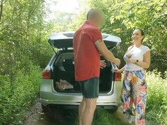 Grote mammen, Pijpbeurt, Mollig, Man die toekijkt, Tsjechisch, Europees, Hd, Buiten