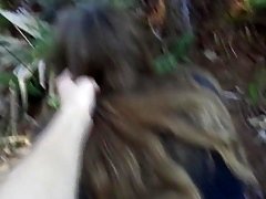 Cute chubby amateur blowjob and and creampie in the woods