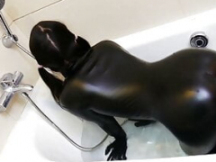 Sadomasochismus, Grosser arsch, Frau, Latex, Leder, Massage, Gummi, Dusche