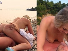 素人, ビーチ, フェラチオ, 中出し, イく瞬間, アウトドア, 公共