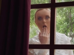 Blondine, Blasen, Handjob, Im freien, Titten, Spanner