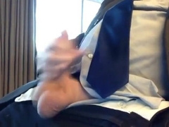 Suited Silver Fox Faps Off Solo