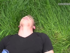 youthful youngster with platinum-blonde hair got his virgin popped