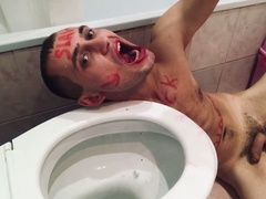 Gay licking, white gold, urinal slave