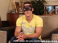 Handsome jock Mathieu wanks throbbing tool and receives bj